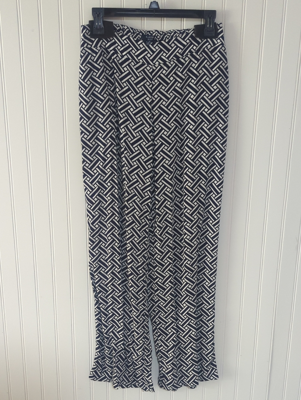 Kaari Blue Navy and White Geometric Print Trousers